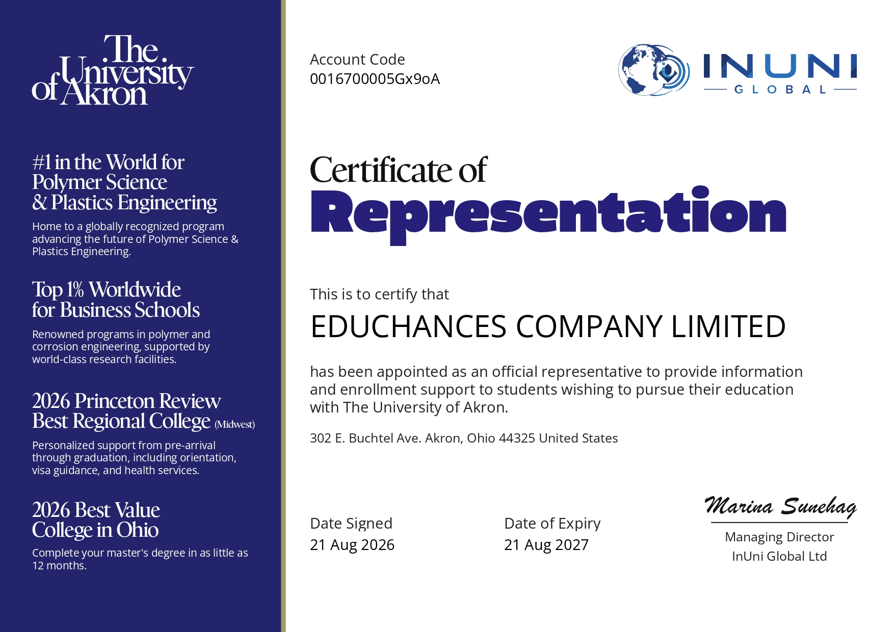 UAkron_Certificate_EDUCHANCES_COMPANY_LIMITED
